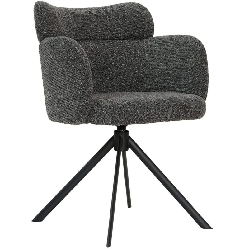 Fauteuil de restaurant Milo anthracite en chenille avec piètement métal noir pivotant