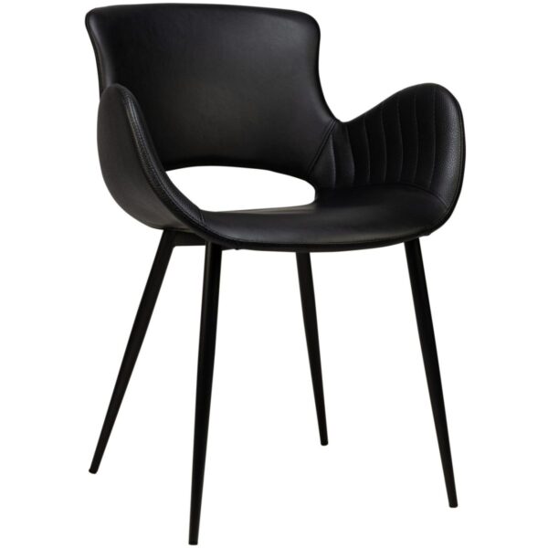Chaise baquet restaurant Ken noire en simili cuir avec accoudoirs et structure en métal noir thermolaqué