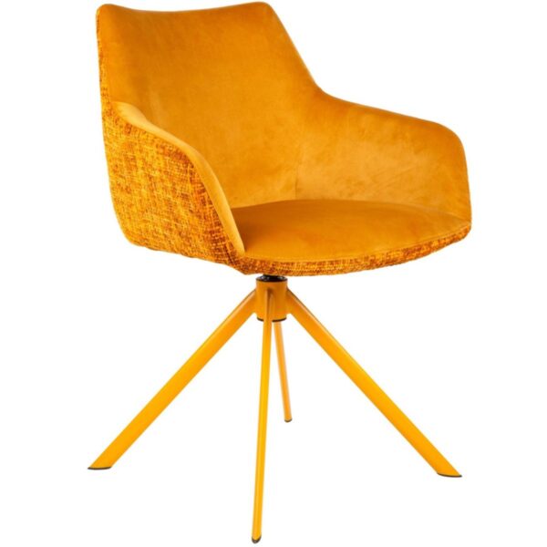 Fauteuil de restaurant ocre Cora en velours et jacquard avec piètement métal pivotant