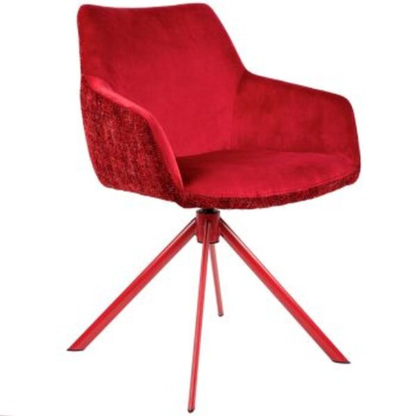 Fauteuil de restaurant rouge Cora en velours et jacquard avec piètement métal pivotant