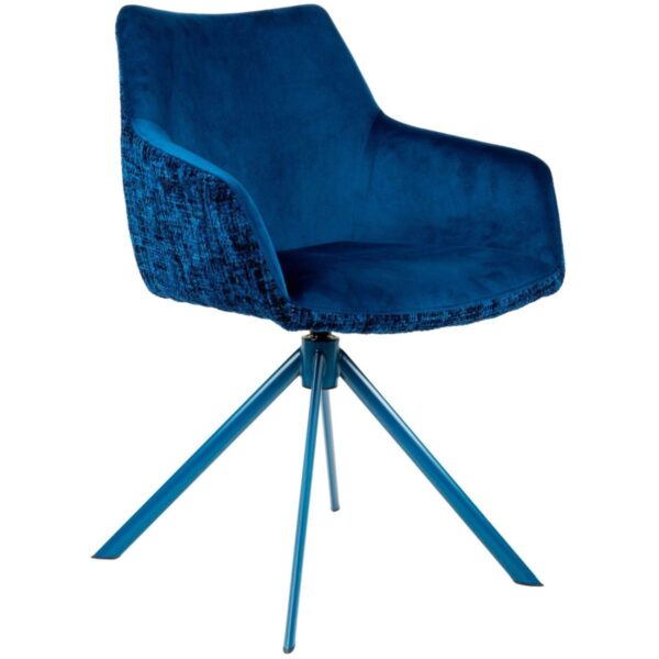 Fauteuil de restaurant bleu Cora en velours et jacquard avec piètement métal pivotant