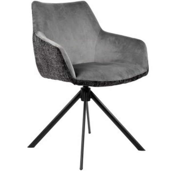 Fauteuil de restaurant anthracite Cora en velours et jacquard avec piètement métal pivotant