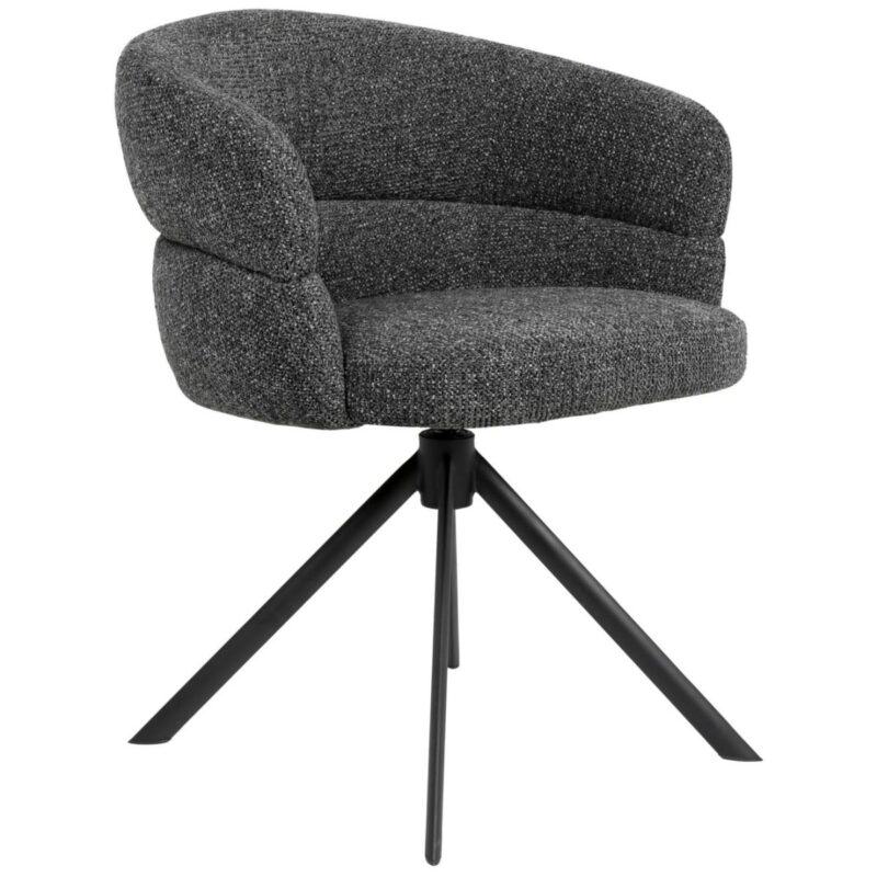 Fauteuil baquet gris Hugo avec assise tapissée et piètement métal pivotant - Mobilier restaurant