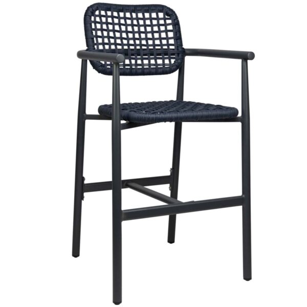 Tabouret de bar Charles 65 cm marine en aluminium avec assise en tressage de cordes - Mobilier CHR