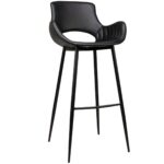 Tabouret de bar Ken noir en simili cuir avec accoudoirs et structure en métal noir - mobilier CHR