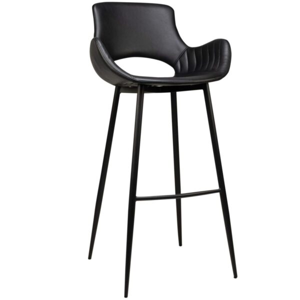 Tabouret de bar Ken noir en simili cuir avec accoudoirs et structure en métal noir - mobilier CHR