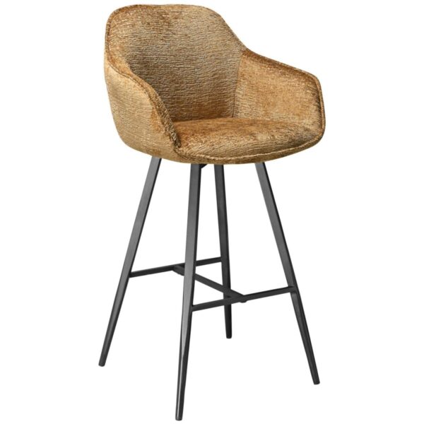 Fauteuil de bar cognac LENA avec accoudoirs en chenille jacquard et structure métal noir - Mobilier CHR