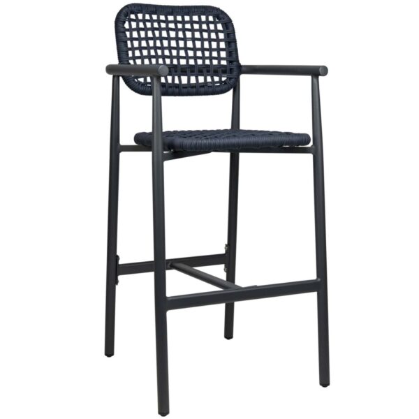 Tabouret de bar Charles marine en aluminium avec assise en tressage de cordes et accoudoirs - Mobilier CHR
