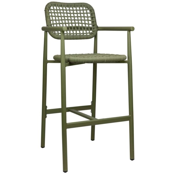 Tabouret de bar charles vert en aluminium et cordes. Une assise élégante pour bars et terrasses professionnelles.