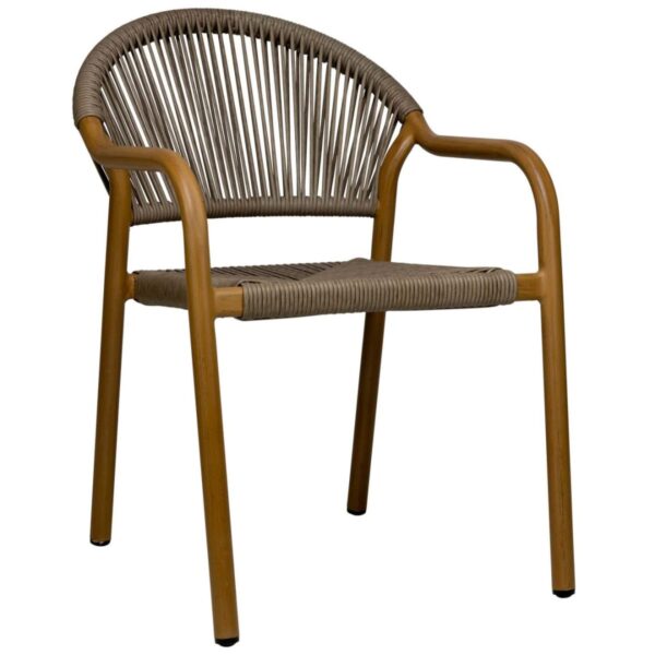 Chaise de terrasse Farini en aluminium avec assise en cordes tressées taupe et naturelle