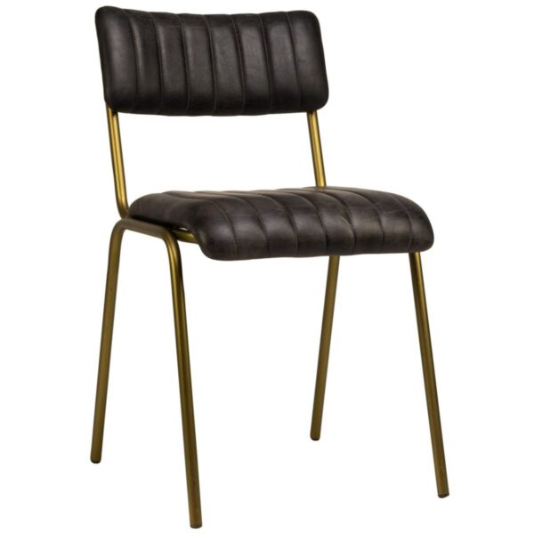 Chaise de restaurant noire Janson en cuir rembourré avec structure en métal