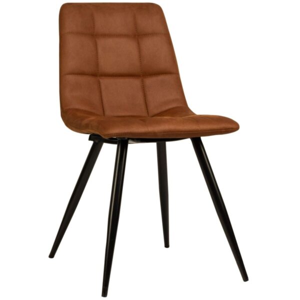 Chaise de restaurant Laura cognac avec assise rembourrée et piètement métal noir