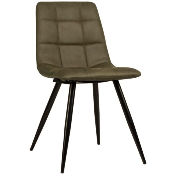Chaise de restaurant Laura verte avec assise rembourrée et piètement métal noir