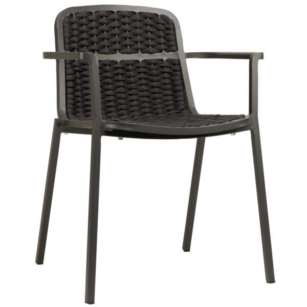 Chaise de terrasse noire TERRA en aluminium et corde textile, chaise professionnelle empilable pour terrasse de restaurant