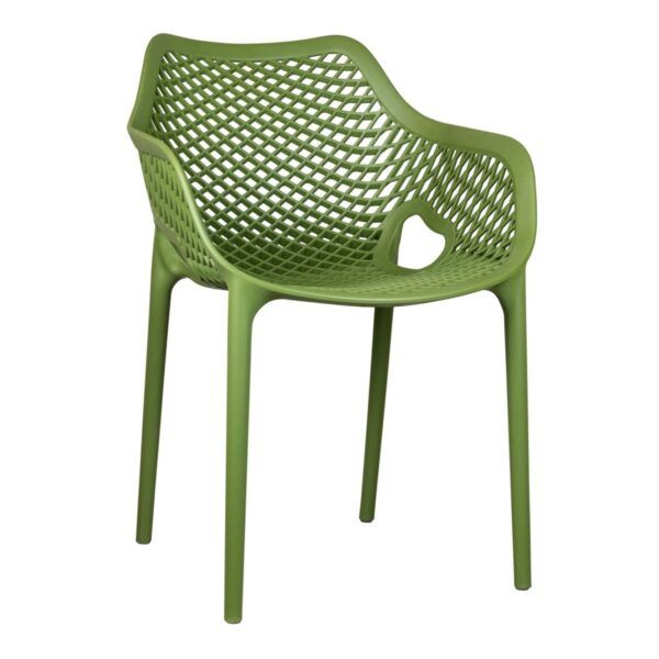 Fauteuil de terrasse vert Claire en polypropylène ajouré avec accoudoirs