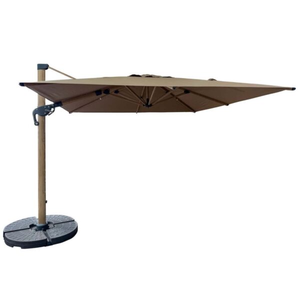 Parasol déporté 3x3 Alto taupe-bois en aluminium pour terrasse extérieure
