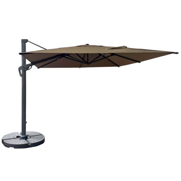 Parasol déporté 3x3 Alto taupe noir en aluminium pour terrasse extérieure