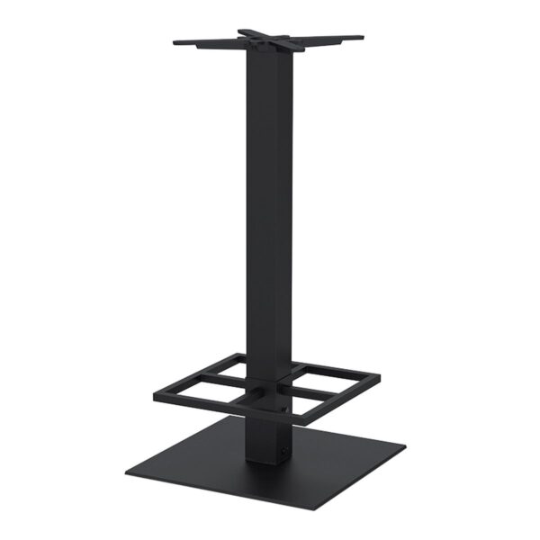 Pied de table Alto Bar Noir en métal avec repose-pieds et base carrée 50x50 pour plateau jusqu’à 80x80 cm