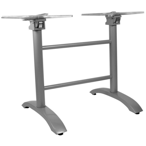 Pied de table LAVIS Duo en aluminium argent pour table extérieure rectangulaire de restaurant, piètement pliant pour mobilier CHR