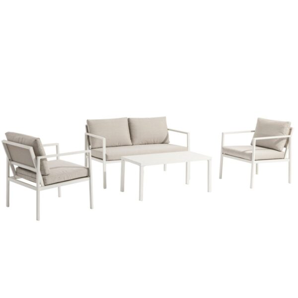 Salon de jardin 4 places Elio beige en aluminium pour terrasse de restaurant
