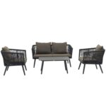 Salon de jardin 4 places Nox anthracite en aluminium et corde pour terrasse de restaurant