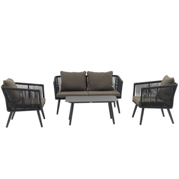 Salon de jardin 4 places Nox anthracite en aluminium et corde pour terrasse de restaurant