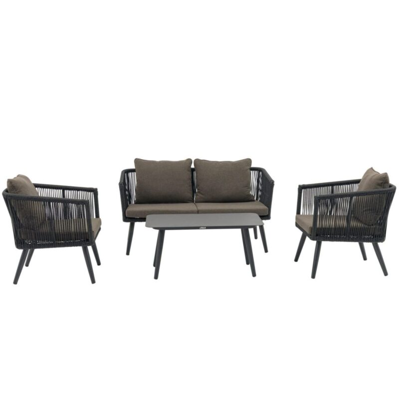 Salon de jardin 4 places Nox anthracite en aluminium et corde pour terrasse de restaurant