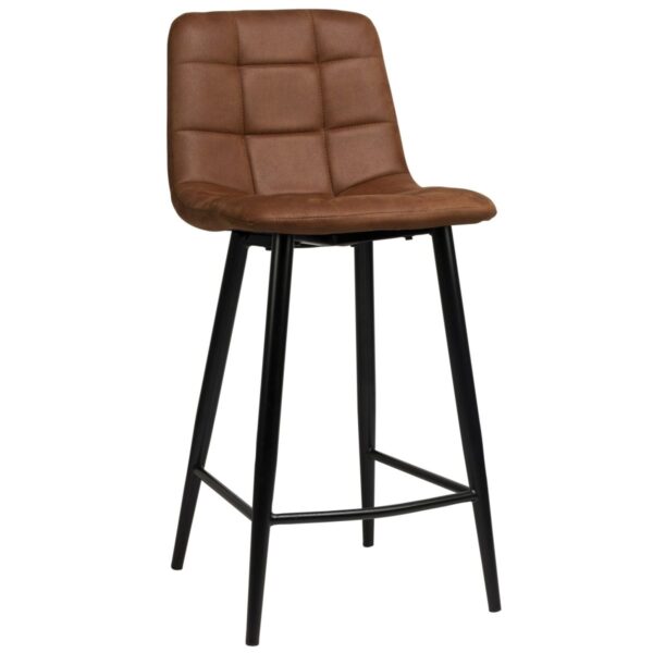 Tabouret de bar Laura cognac H65 avec assise tapissée en microfibre et piètement métal pour bars et restaurants