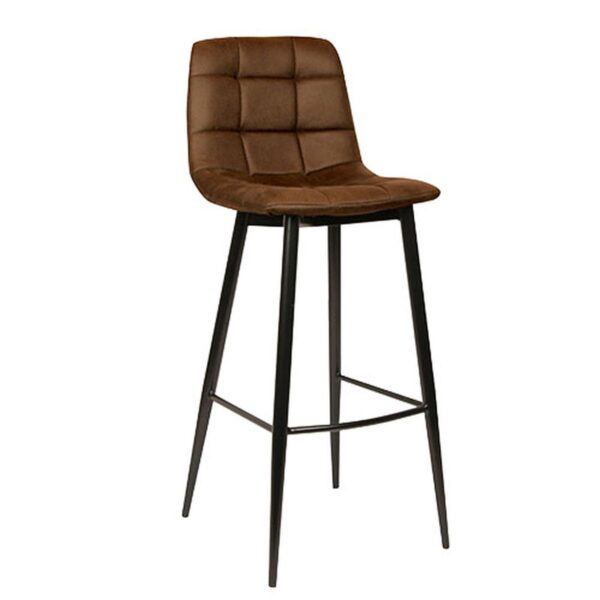 Tabouret de bar Laura cognac avec assise tapissée et piètement métal noir pour bars et restaurants