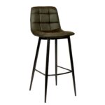 Tabouret de bar Laura vert avec assise tapissée et piètement métal noir pour bars et restaurants
