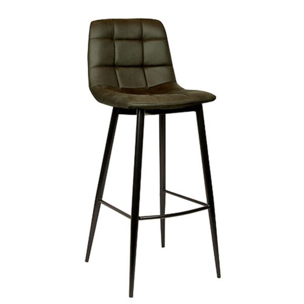 Tabouret de bar Laura vert avec assise tapissée et piètement métal noir pour bars et restaurants