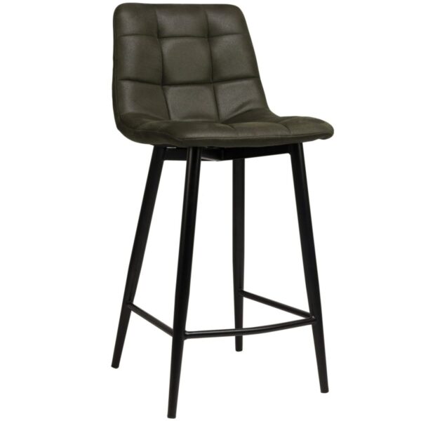 Tabouret de bar Laura vert H65 avec assise tapissée en microfibre et piètement métal pour bars et restaurants