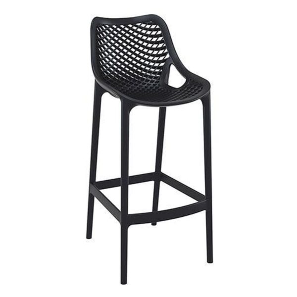 Tabouret de terrasse noir Claire en polypropylène avec dossier extérieur