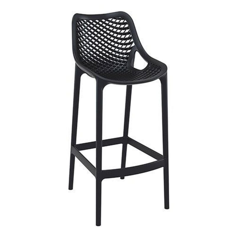 Tabouret de terrasse noir Claire en polypropylène avec dossier extérieur
