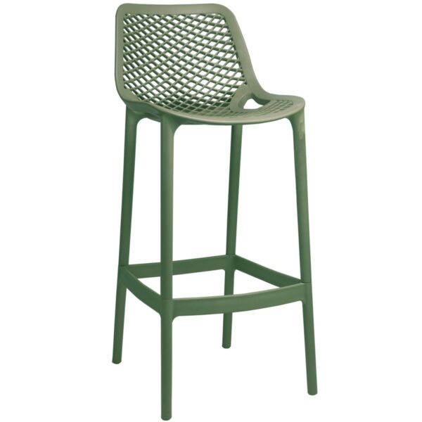 Tabouret de terrasse vert Claire en polypropylène avec dossier, extérieur CHR