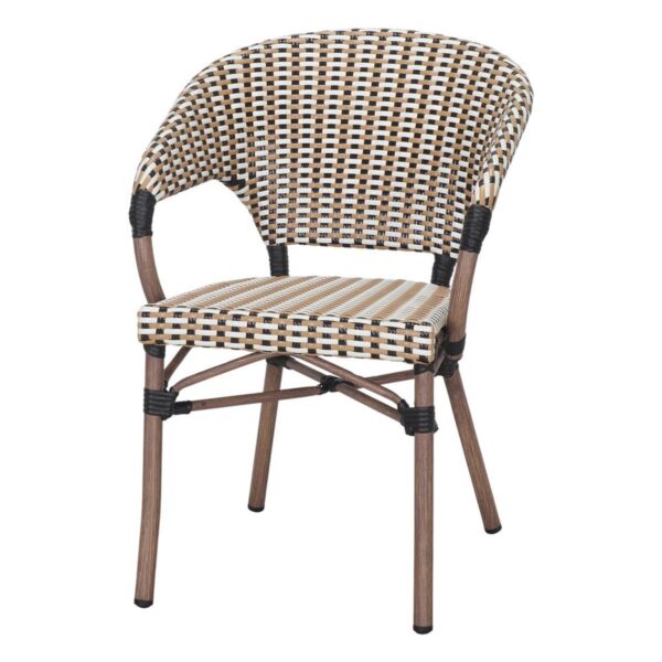 Chaise bistrot victoire rotin synthétique extérieur effet bois empilable tressage tricolore