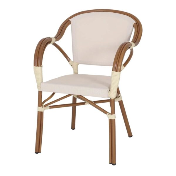 Fauteuil bistrot marcel beige aluminium effet bambou textilène empilable extérieur