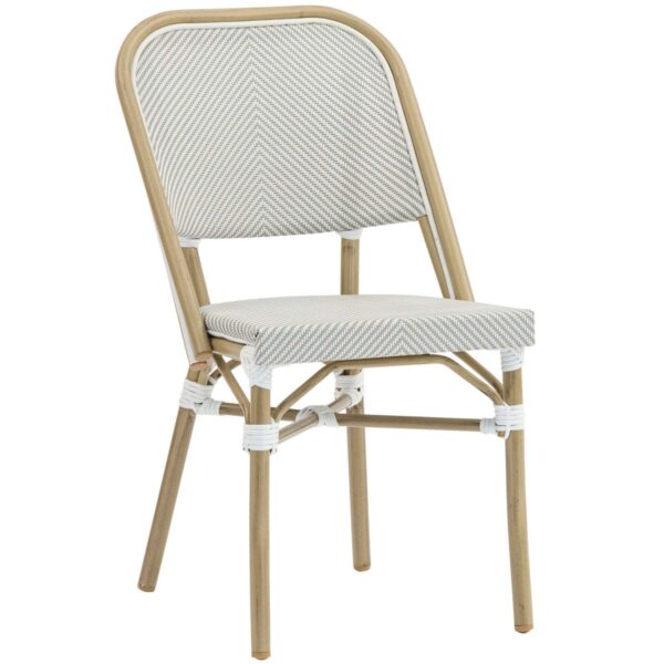Chaise bistrot Mathilde textilène blanc gris aluminium effet bambou terrasse restaurant
