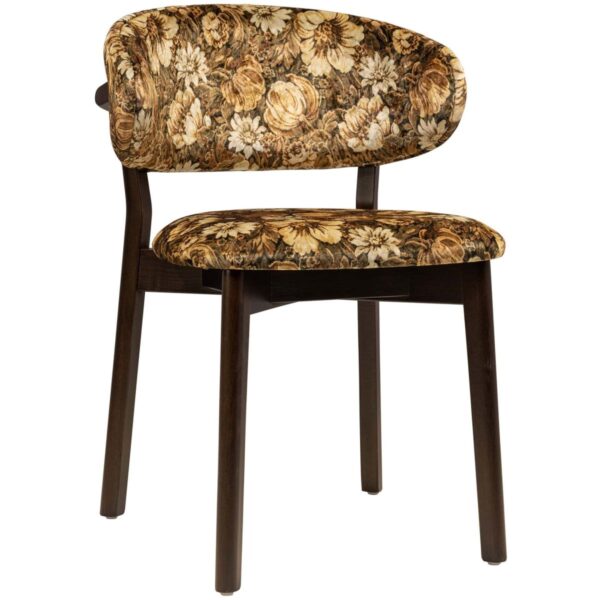 Chaise de restaurant Adèle imprimé fleurs beige marron, structure en bois hêtre