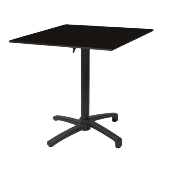 Table restaurant pliante 70x70 noire avec plateau HPL et structure aluminium