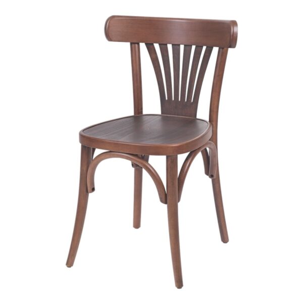 Chaise de restaurant en bois Almar avec dossier en éventail en hêtre cintré finition noyer