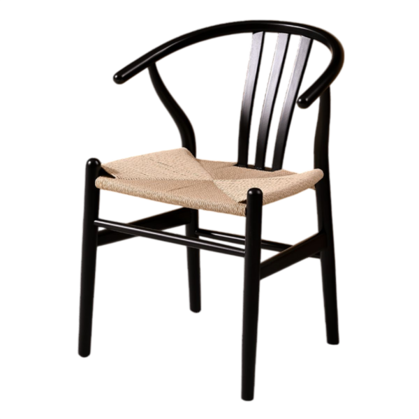 Chaise de restaurant bois Elva noir – corde tressée empilable