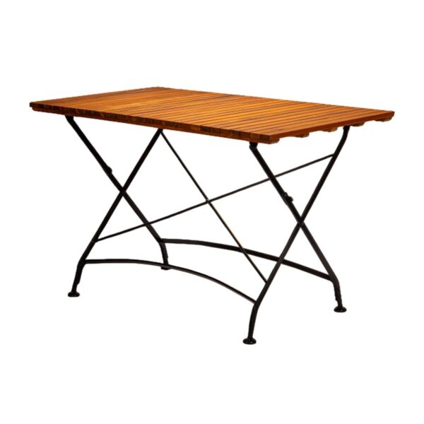 Table de restaurant pliable Clara 120x70 cm en acier noir et acacia pour terrasse