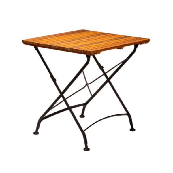 Table restaurant pliable Clara 70x70 cm en acier noir et acacia pour terrasse - mobilier CHR