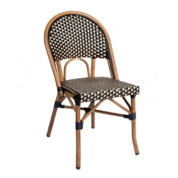 Chaise bistrot noire Bilbao en aluminium et rotin synthétique pour terrasse de restaurant et mobilier CHR