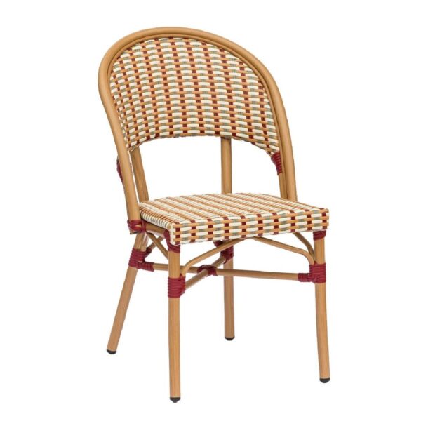 Chaise bistrot bordeaux en aluminium et rotin synthétique pour terrasse de restaurant et mobilier CHR