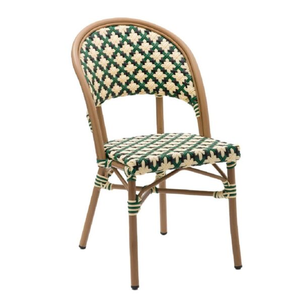 Chaise bistrot verte crème et noire en aluminium pour terrasse de restaurant et mobilier CHR