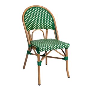 Chaise bistrot verte Bilbao en aluminium et rotin synthétique pour terrasse de restaurant et mobilier CHR