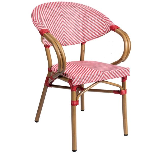 Fauteuil bistrot Cassis Textilène Rayé avec structure aluminium décor bambou pour restaurants et cafés