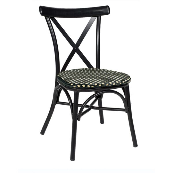Chaise bistrot Rimini en aluminium avec plusieurs finitions d’assise pour mobilier CHR